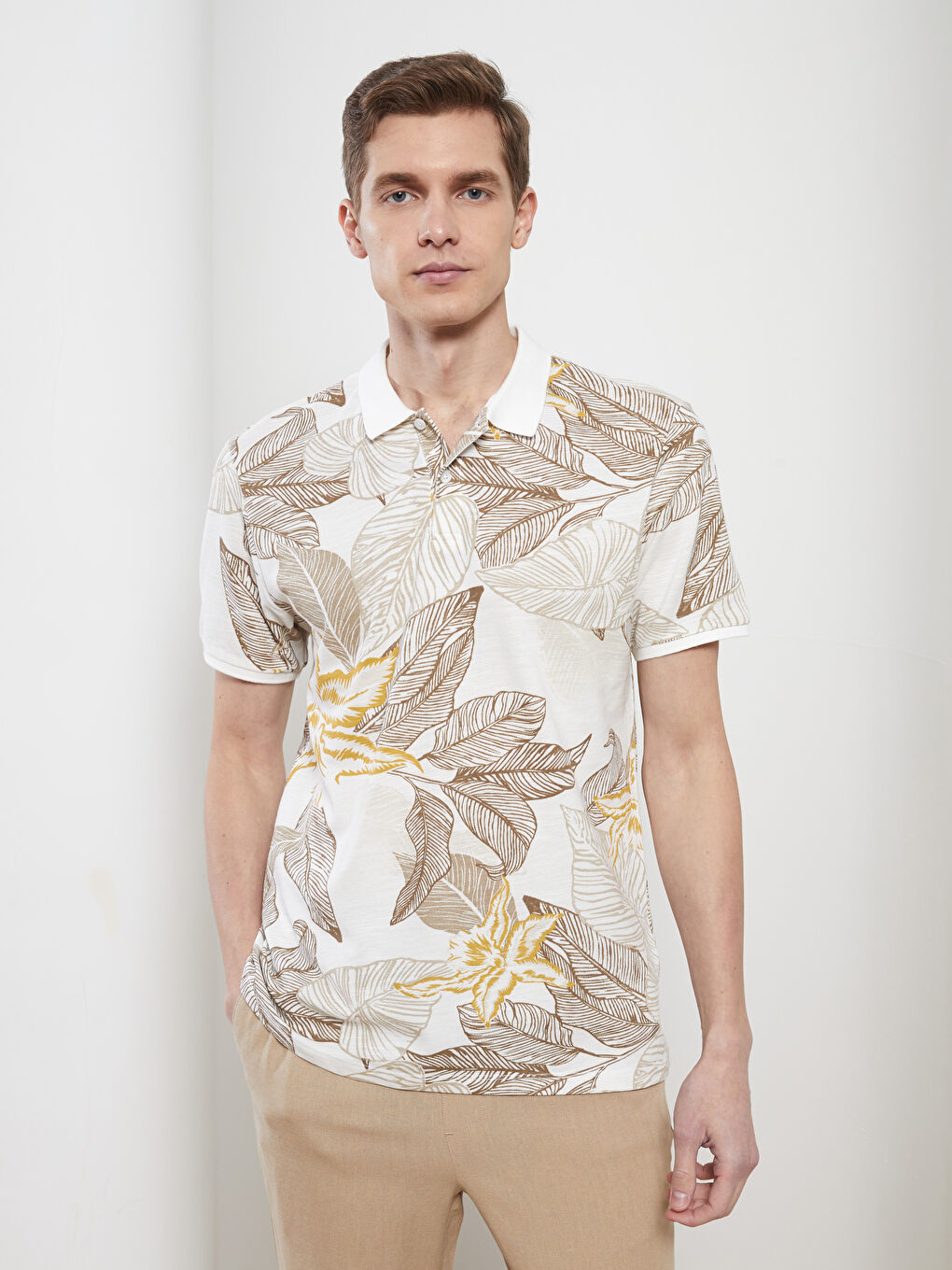 Polo Neck Short Sleeve Patterned Pique Men's T-Shirt-1