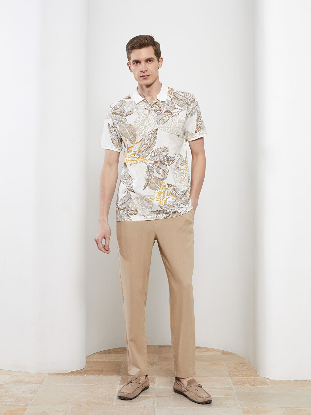 Polo Neck Short Sleeve Patterned Pique Men's T-Shirt-2