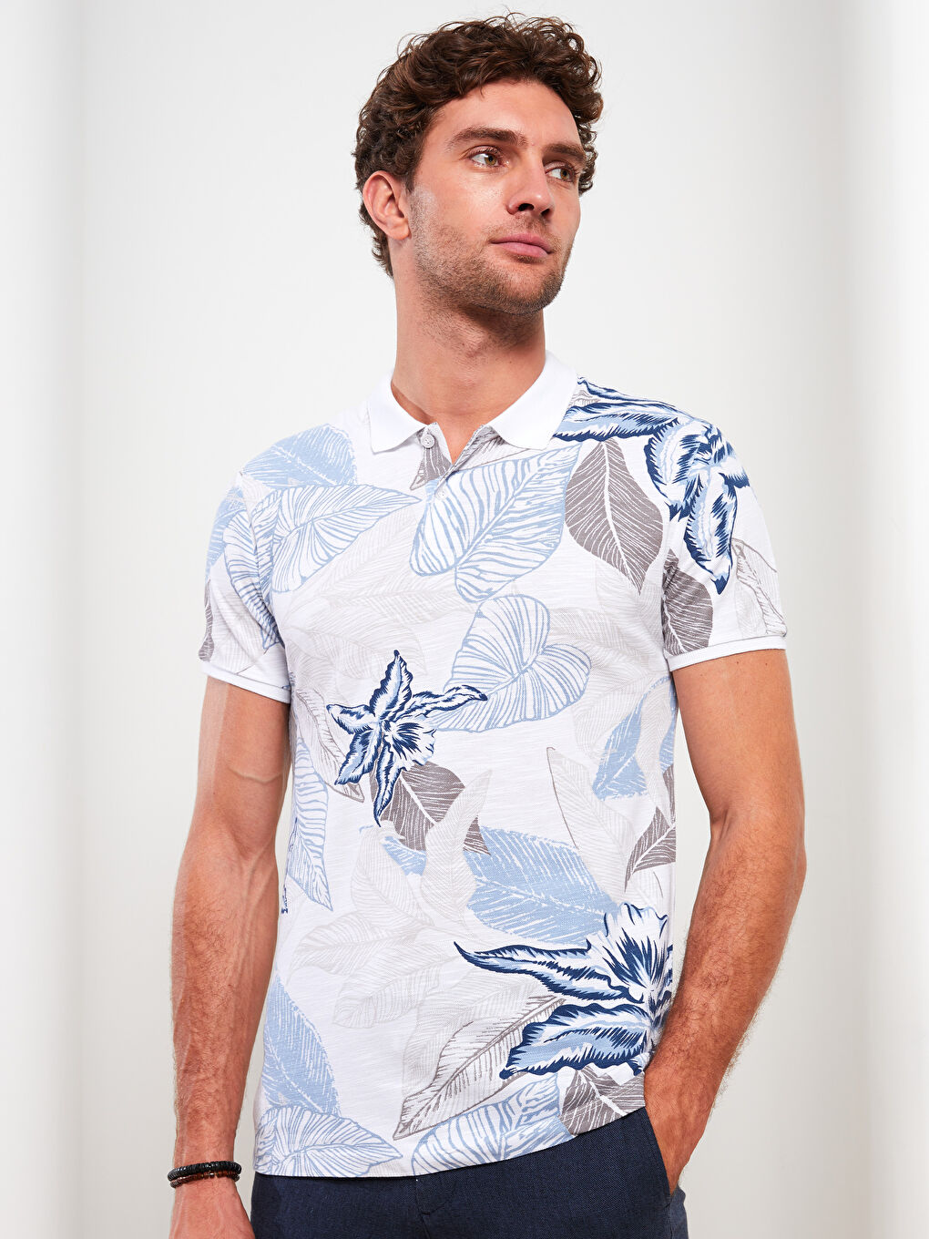 Polo Neck Short Sleeve Patterned Pique Men's T-Shirt