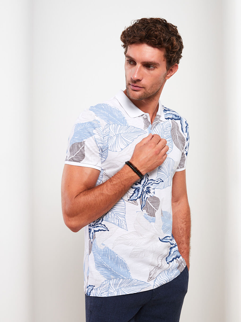 Polo Neck Short Sleeve Patterned Pique Men's T-Shirt-1