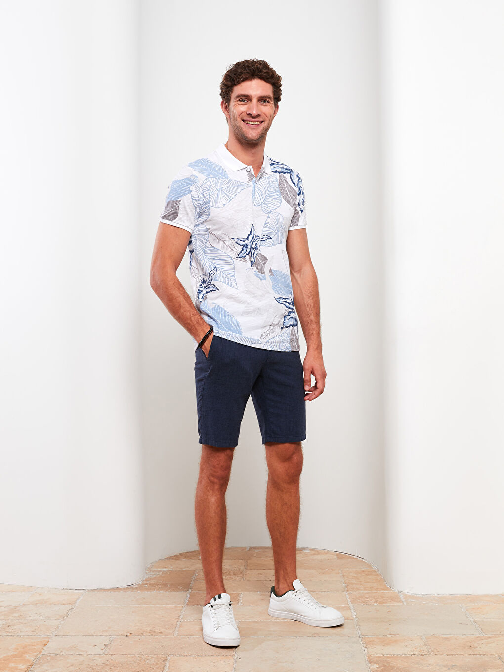 Polo Neck Short Sleeve Patterned Pique Men's T-Shirt-2