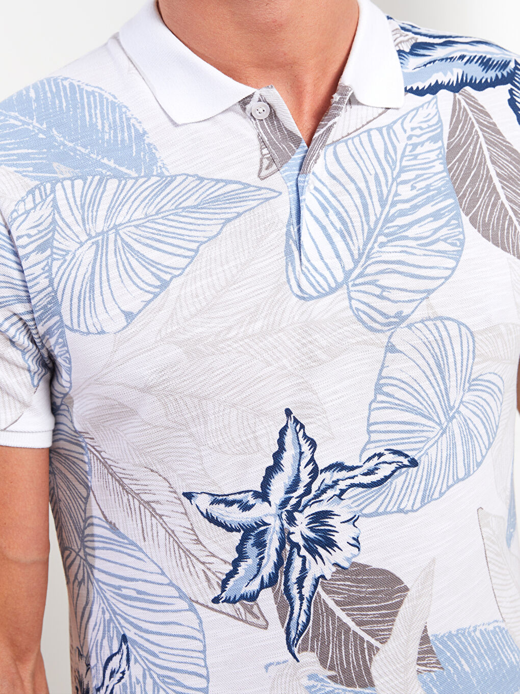 Polo Neck Short Sleeve Patterned Pique Men's T-Shirt-3