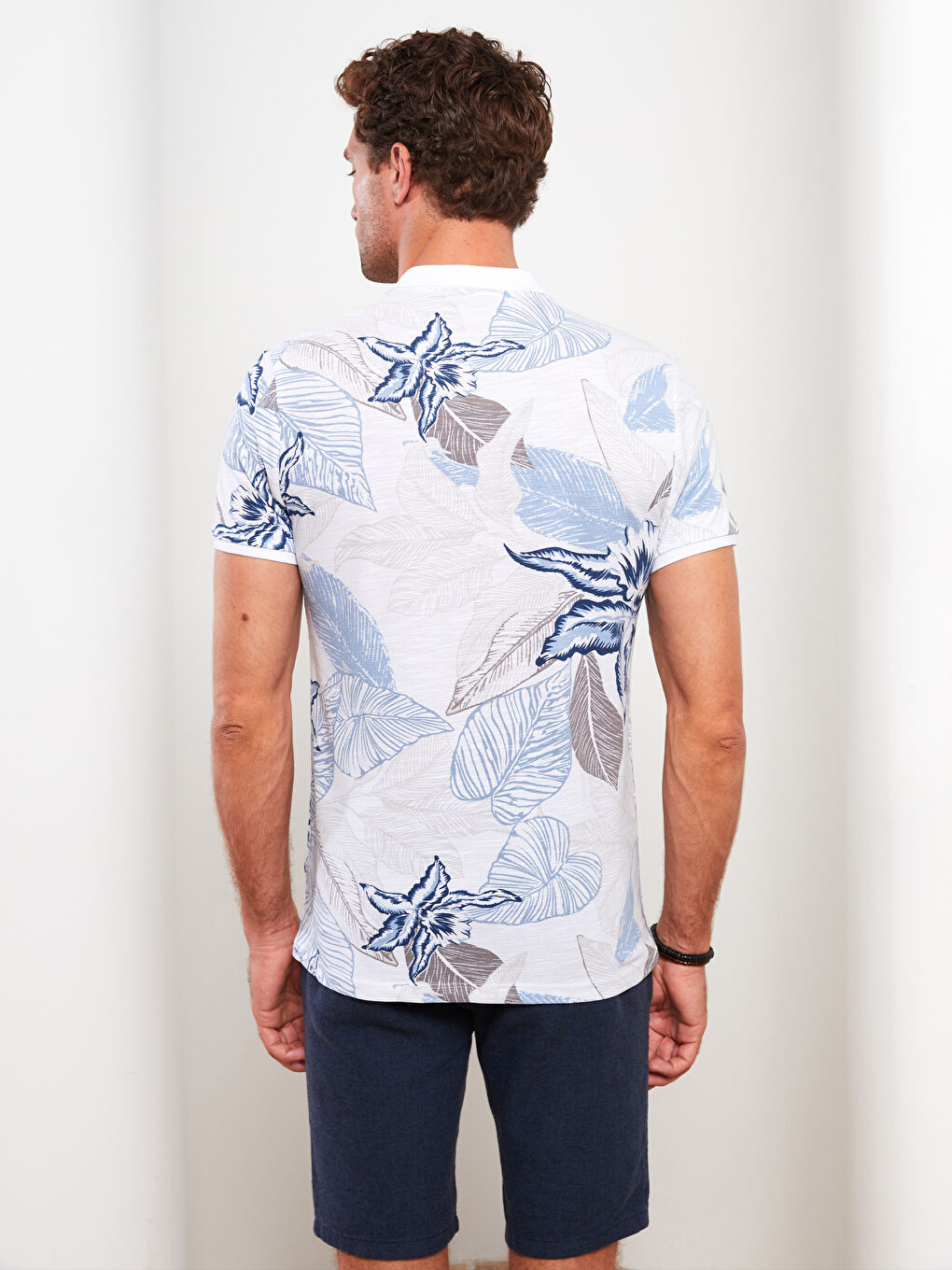 Polo Neck Short Sleeve Patterned Pique Men's T-Shirt-4