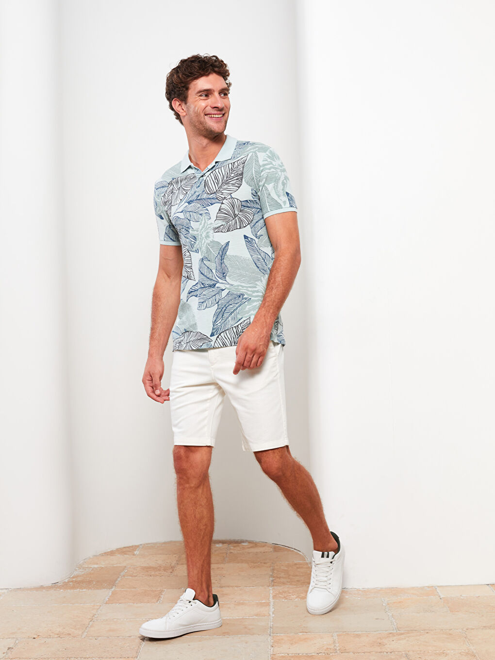 Yeşil Polo Yaka Kısa Kollu Desenli Pike Erkek Tişört-2