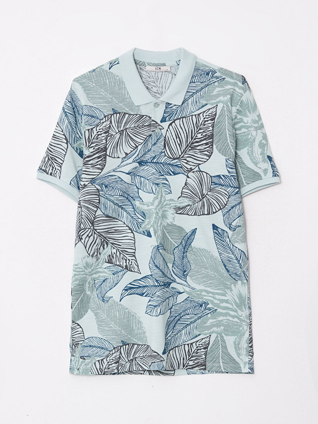 Yeşil Polo Yaka Kısa Kollu Desenli Pike Erkek Tişört-5