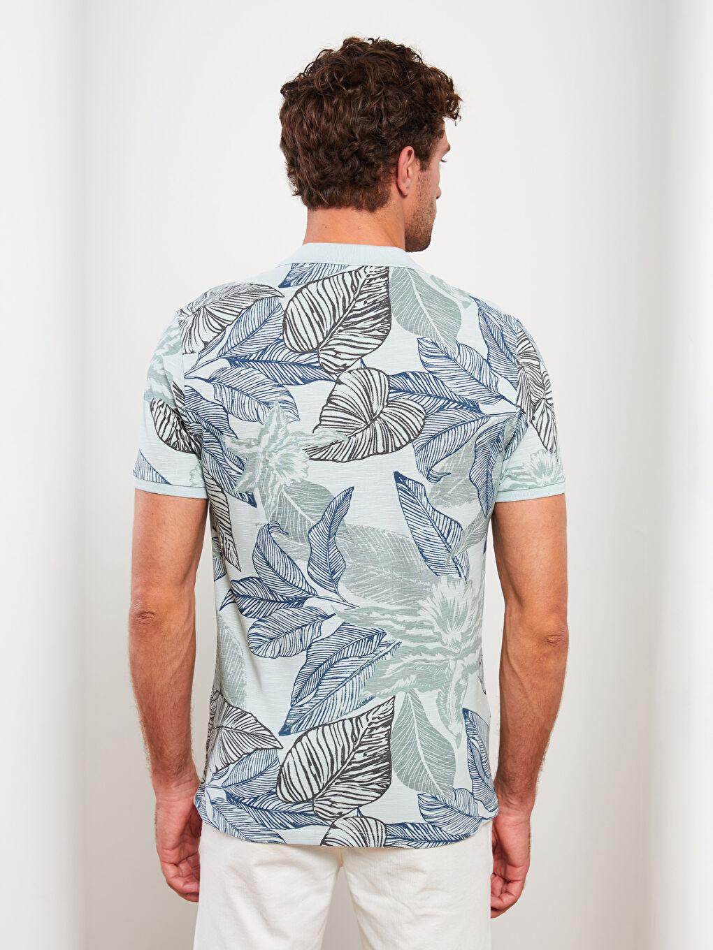 Yeşil Polo Yaka Kısa Kollu Desenli Pike Erkek Tişört-4