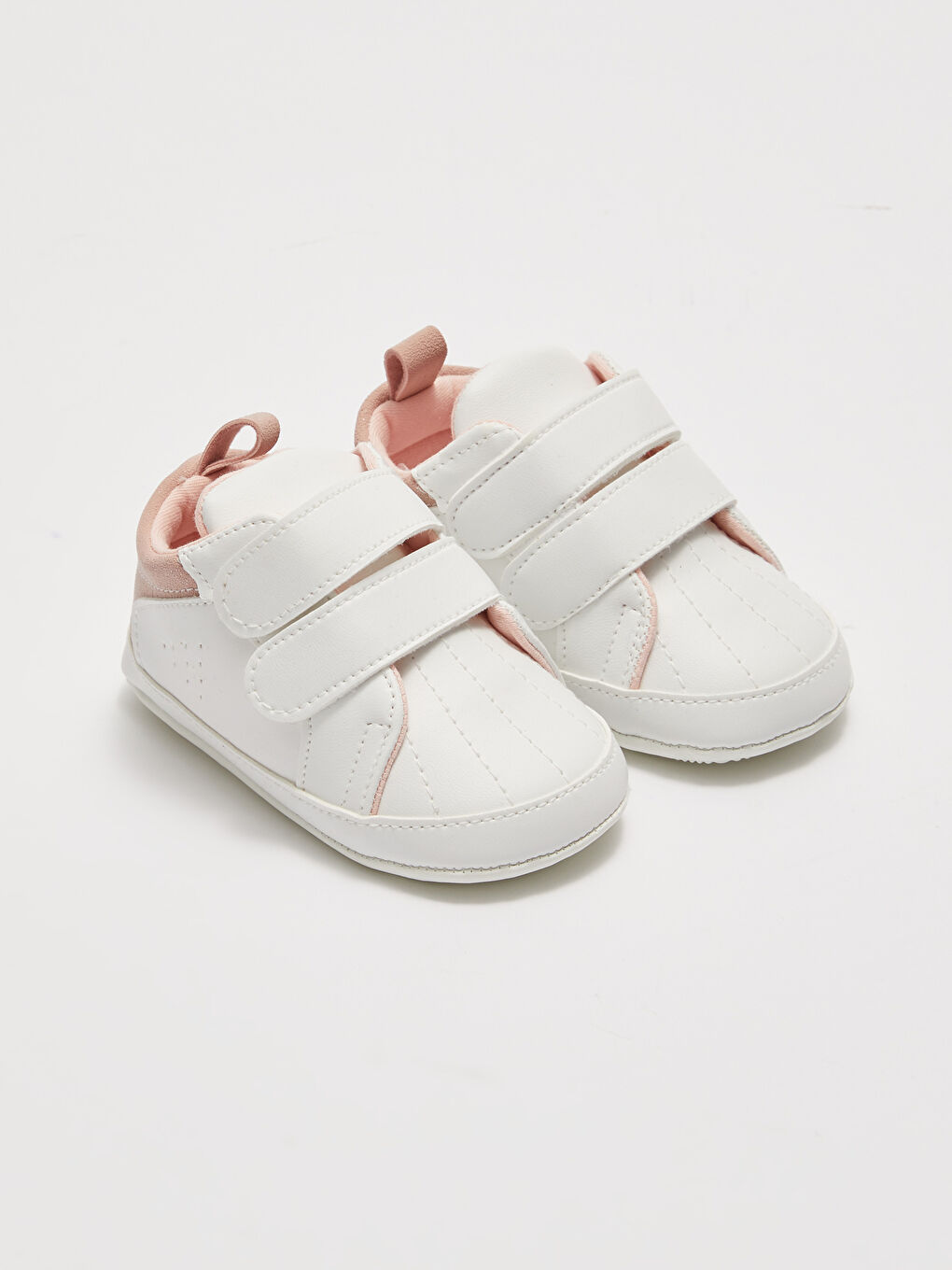 Beyaz Çift Bant Cırt Cırtlı Kız Bebek Yürüme Öncesi Ev Ayakkabısı
