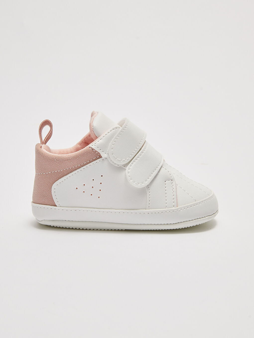 Beyaz Çift Bant Cırt Cırtlı Kız Bebek Yürüme Öncesi Ev Ayakkabısı-1