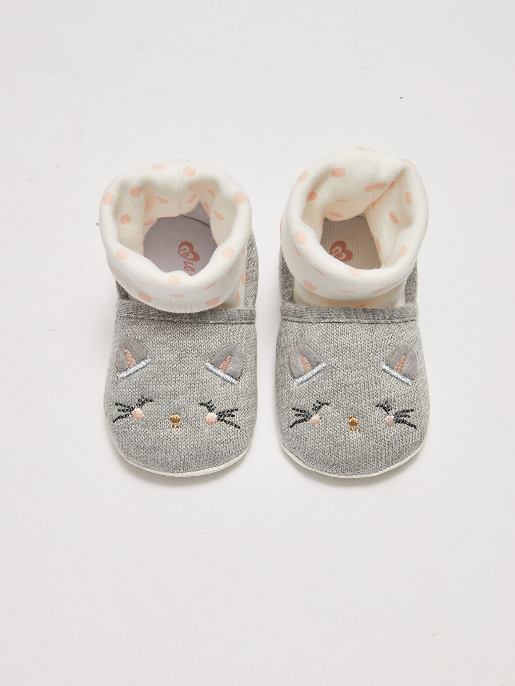 Gri Nakış Detaylı Çoraplı Kız Bebek Yürüme Öncesi Ev Ayakkabısı-2