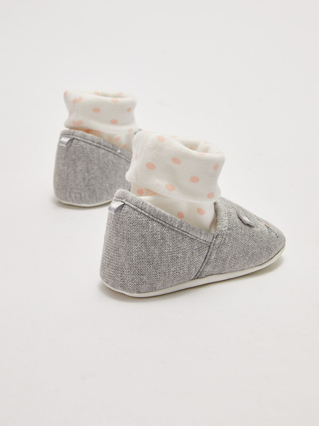 Gri Nakış Detaylı Çoraplı Kız Bebek Yürüme Öncesi Ev Ayakkabısı-5