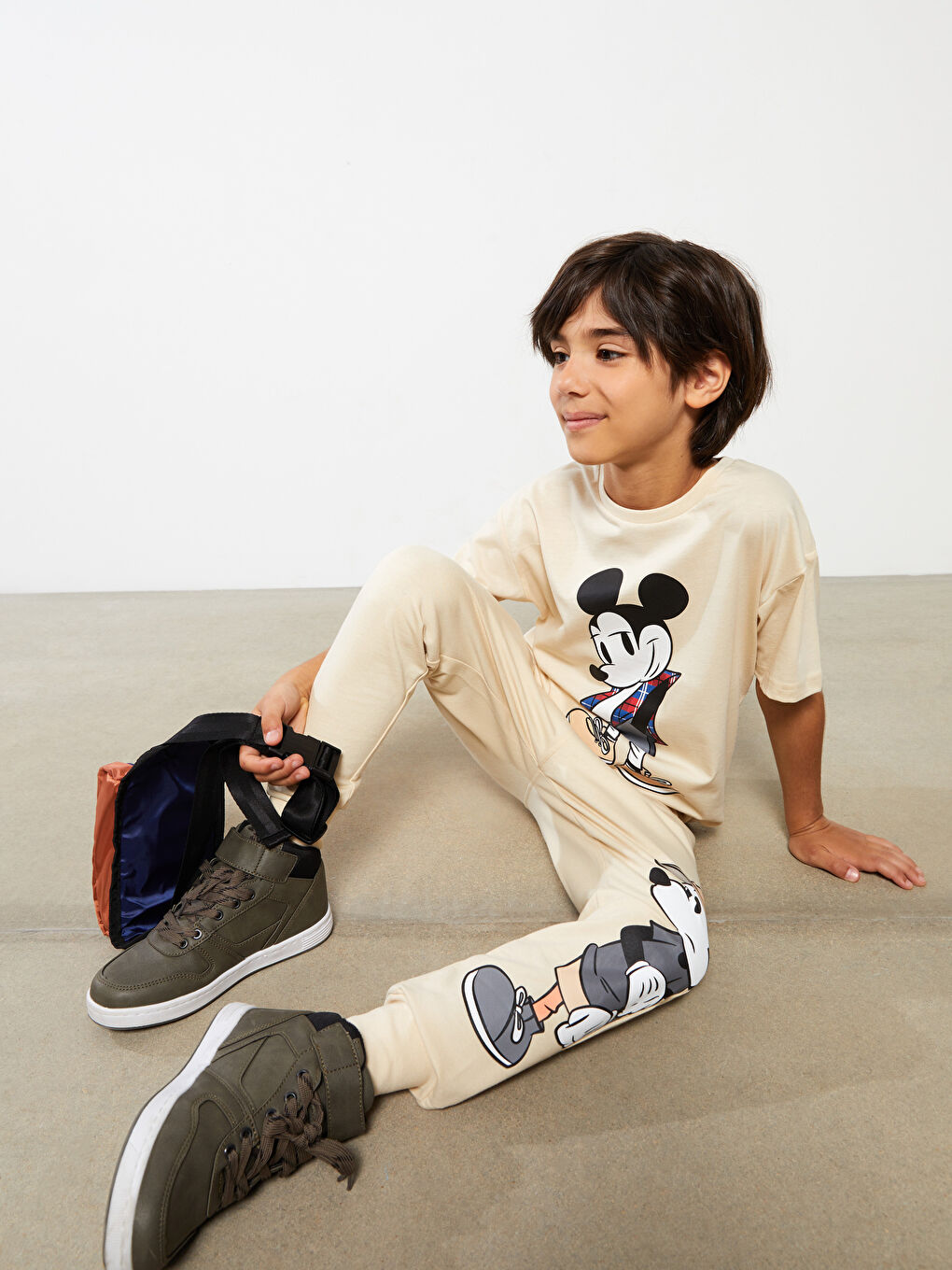 Crew Neck Mickey Mouse Printed Short Sleeve Cotton Boy T-Shirt