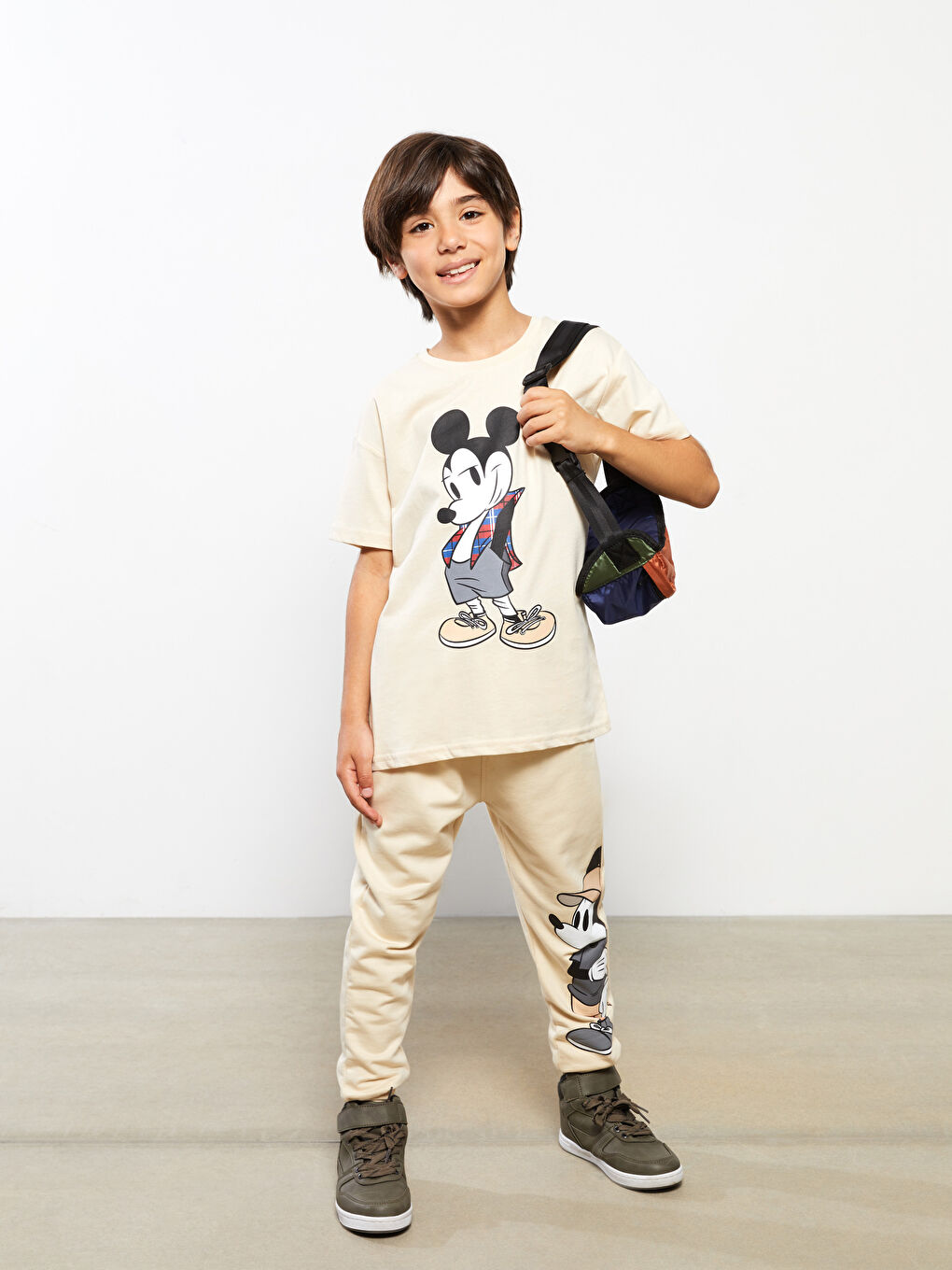 Crew Neck Mickey Mouse Printed Short Sleeve Cotton Boy T-Shirt-1