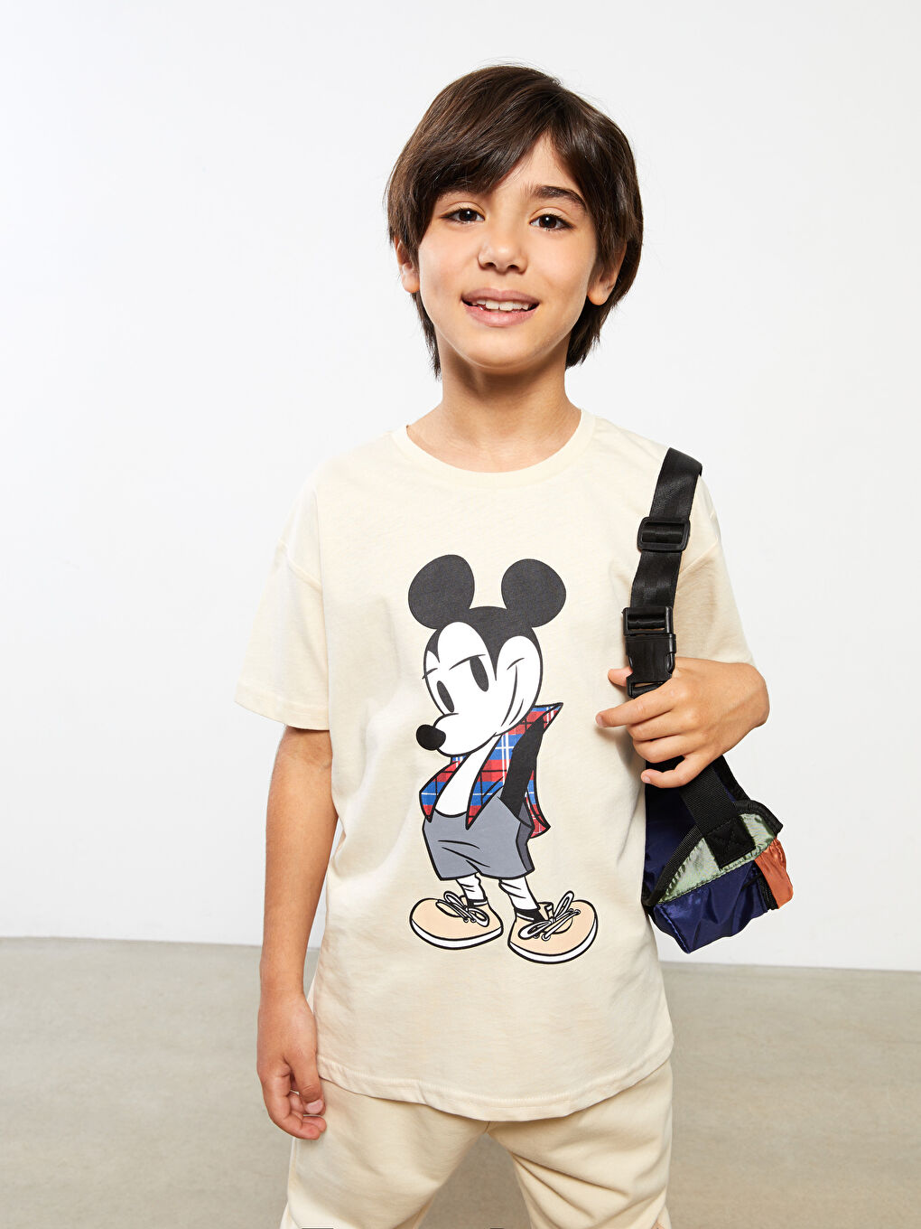 Crew Neck Mickey Mouse Printed Short Sleeve Cotton Boy T-Shirt-2