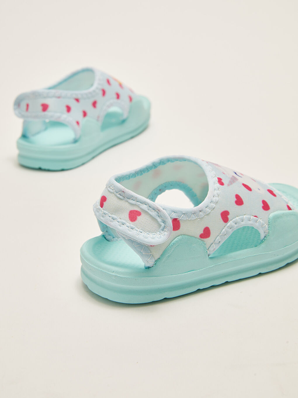 Turkuaz Cırt Cırtlı Baskılı Kız Bebek Sandalet-4