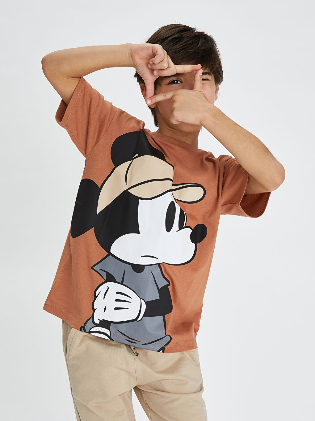 Crew Neck Mickey Mouse Printed Short Sleeve Cotton Boy T-Shirt-2