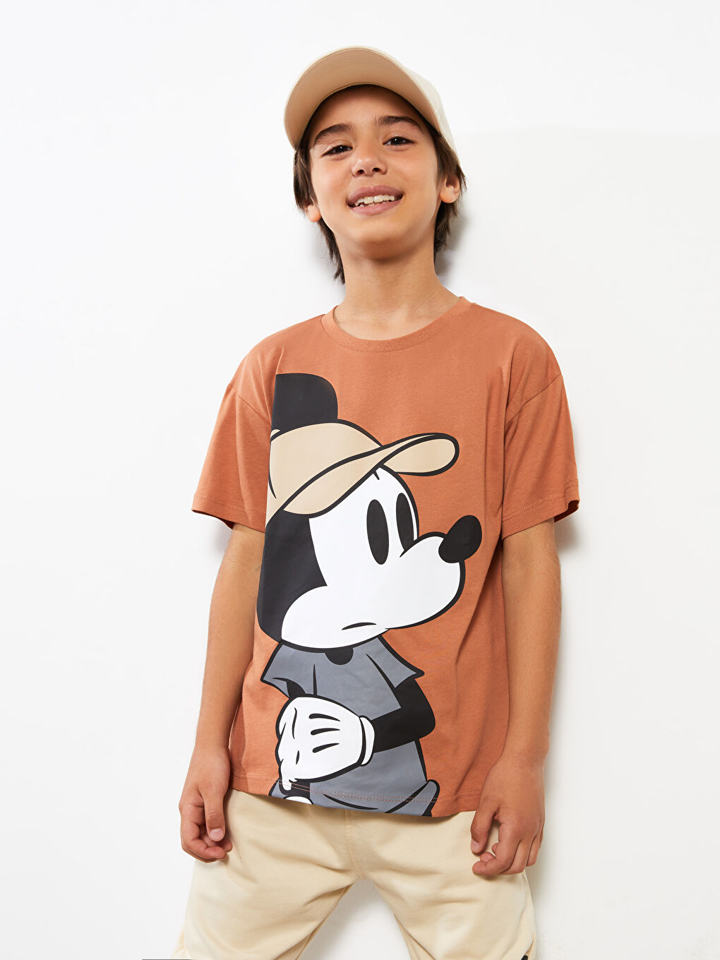 Crew Neck Mickey Mouse Printed Short Sleeve Cotton Boy T-Shirt-1