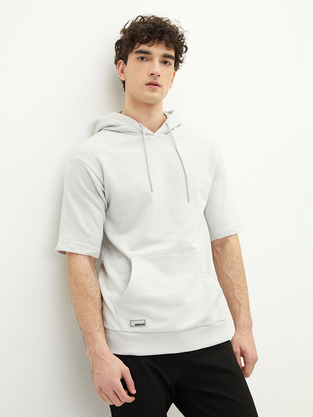 Gri Kısa Kollu Erkek Hoodie