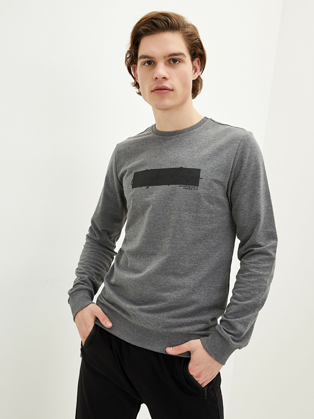 Crew Neck Long Sleeve Printed Men's Sweatshirt