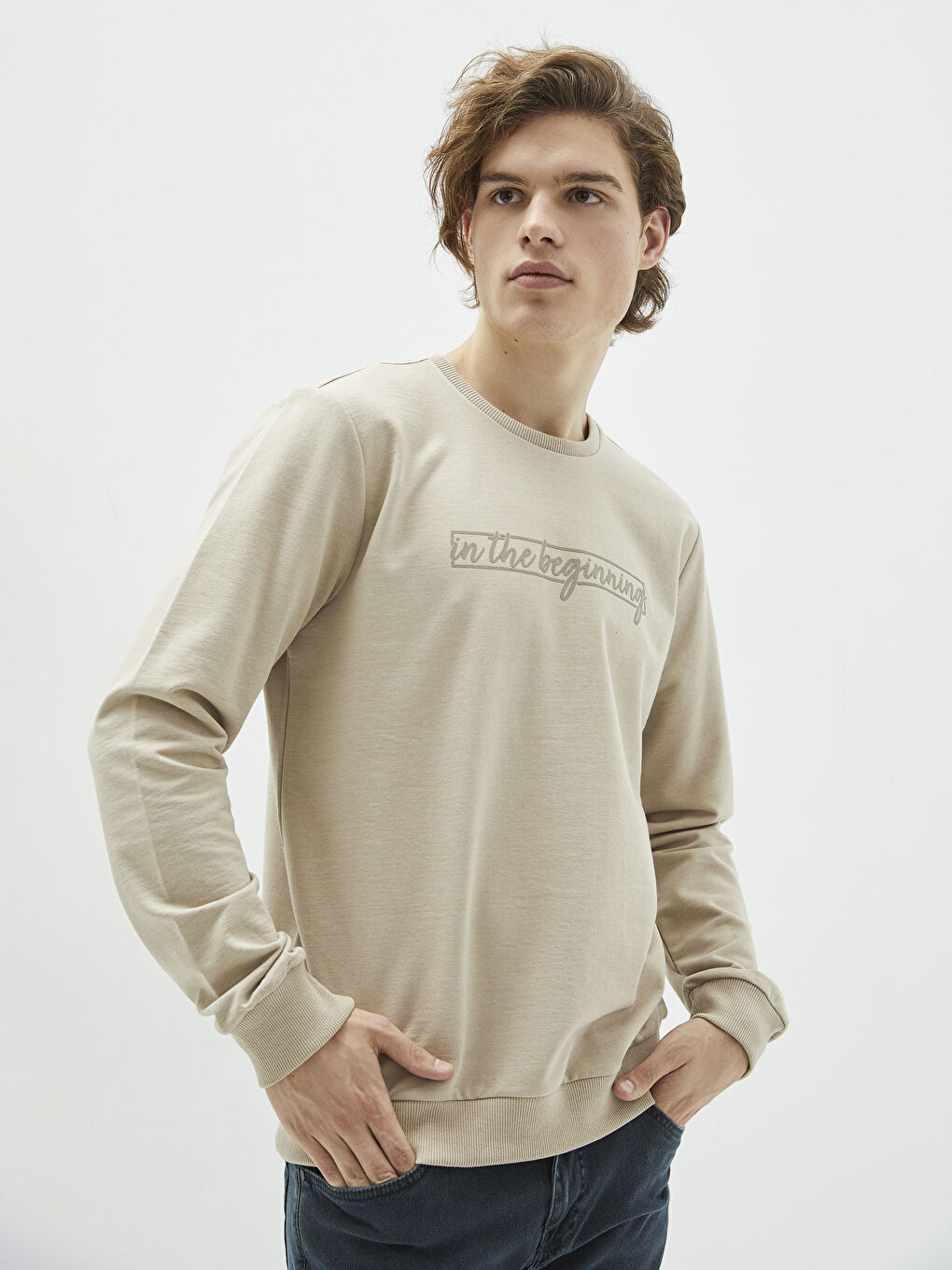 Crew Neck Long Sleeve Printed Men's Sweatshirt