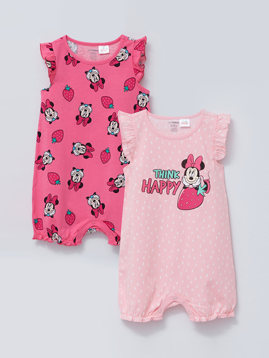 Crew Neck Minnie Mouse Printed Cotton Baby Girl Rompers 2 Pack