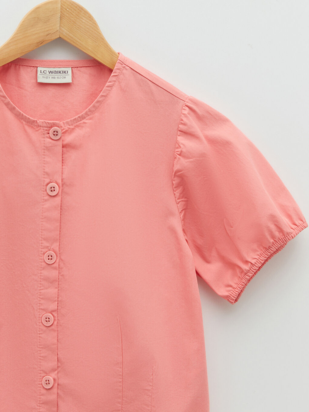 Crew Neck Basic Short Sleeve Poplin Girl Shirt-2