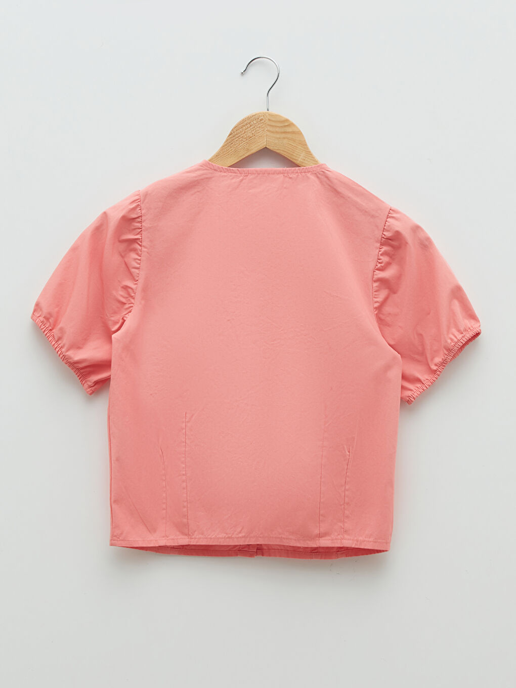 Crew Neck Basic Short Sleeve Poplin Girl Shirt-1