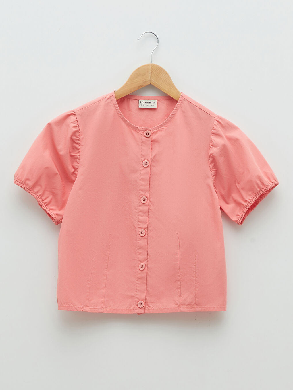 Crew Neck Basic Short Sleeve Poplin Girl Shirt