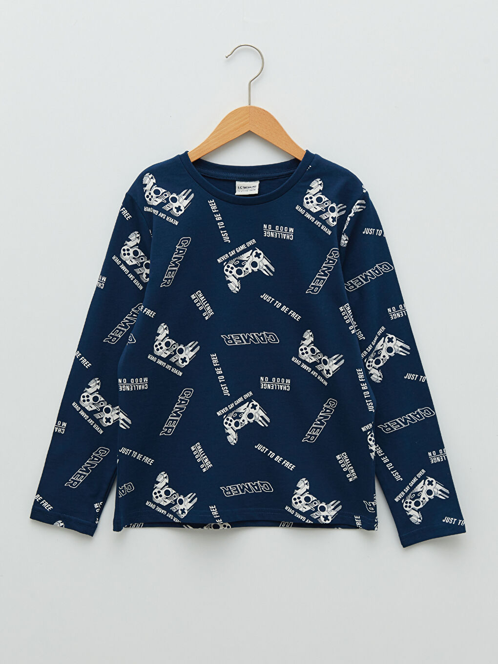 Crew Neck Printed Long Sleeve Cotton Boy T-shirt