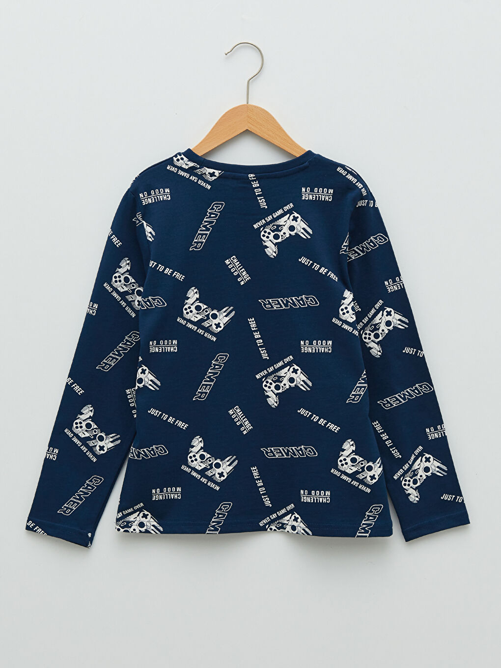 Crew Neck Printed Long Sleeve Cotton Boy T-shirt-1