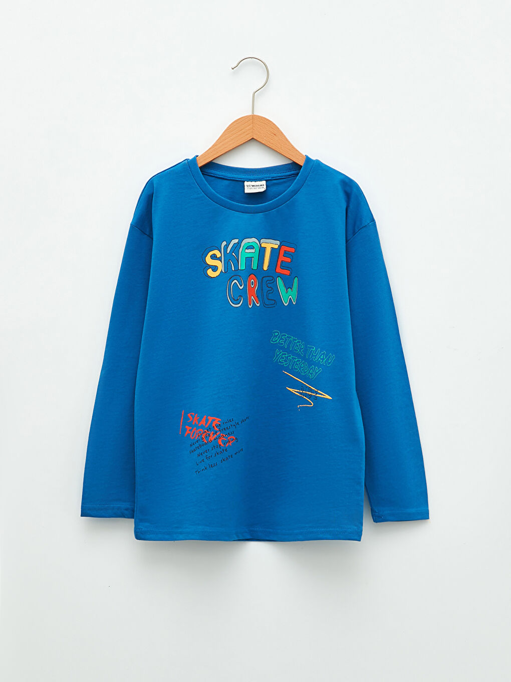 Crew Neck Printed Long Sleeve Cotton Boy T-shirt