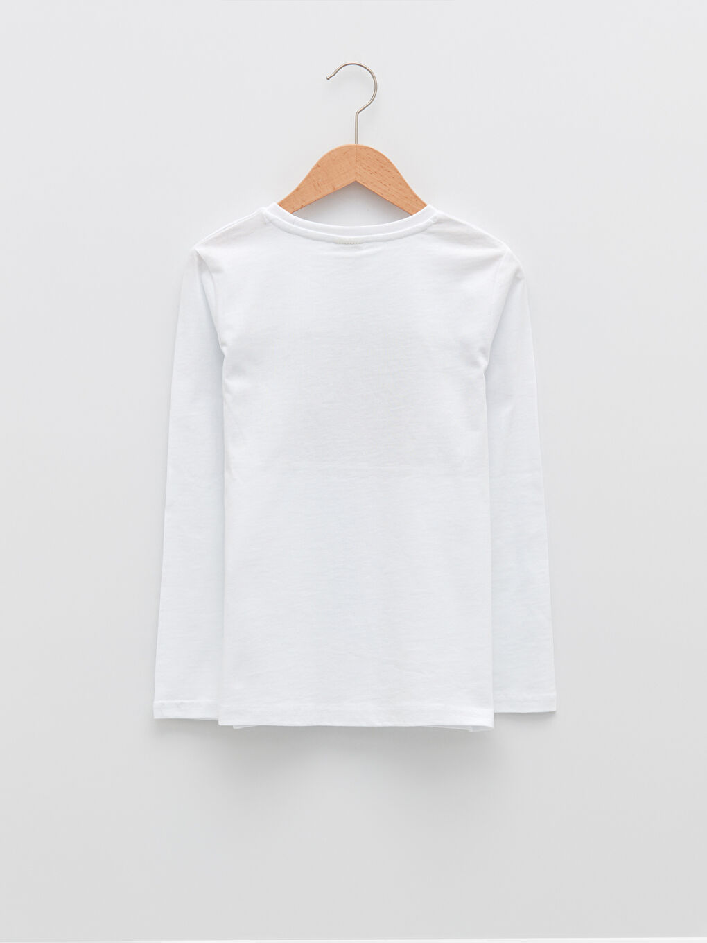 Beyaz Bisiklet Yaka Baskılı Uzun Kollu Pamuklu Erkek Çocuk Tişört-1