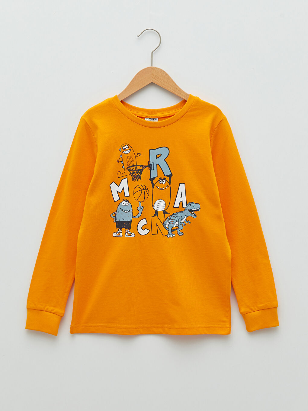 Crew Neck Printed Long Sleeve Cotton Boy T-shirt