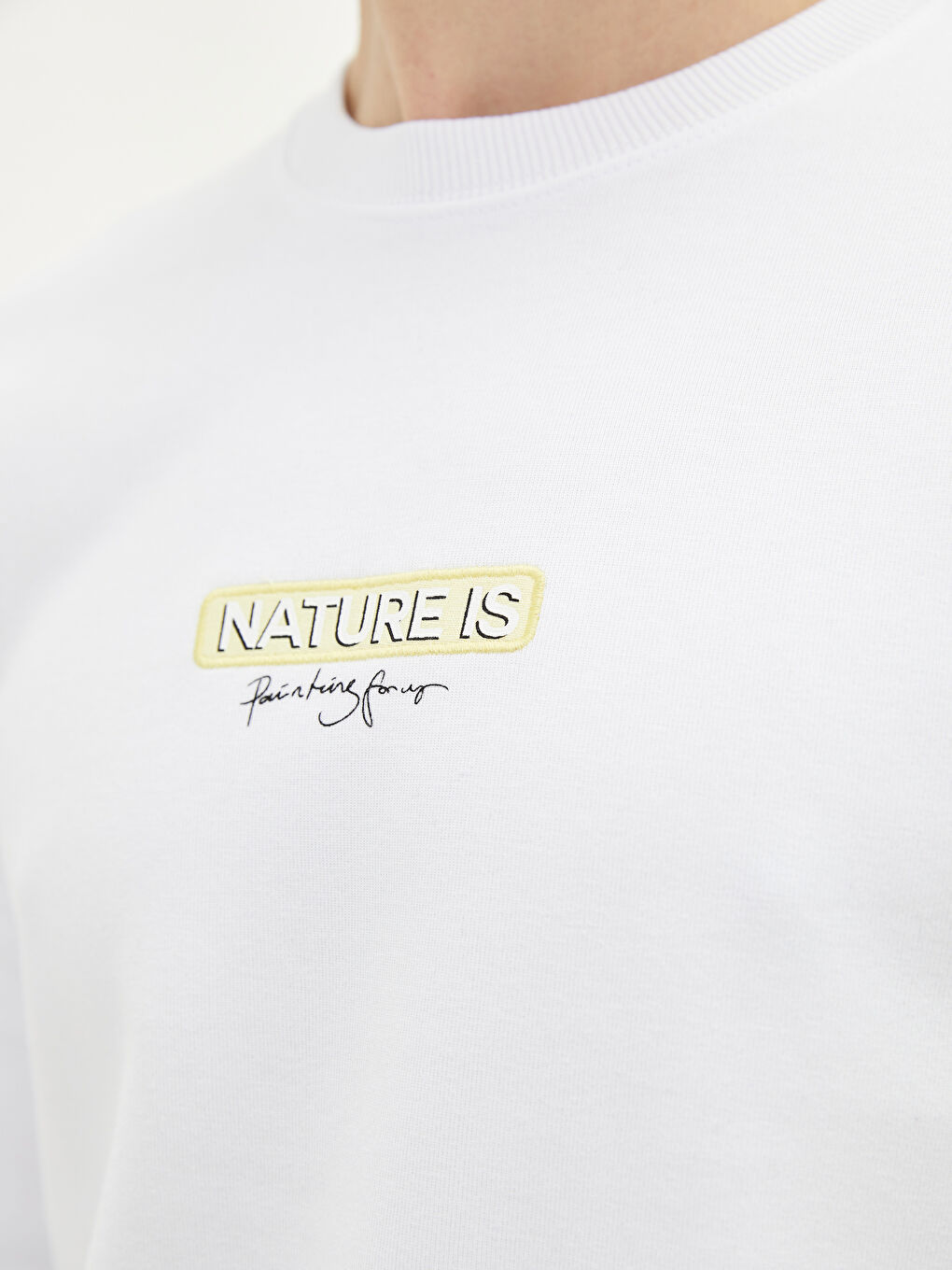 Beyaz Bisiklet Yaka Uzun Kollu Baskılı Erkek Sweatshirt-3