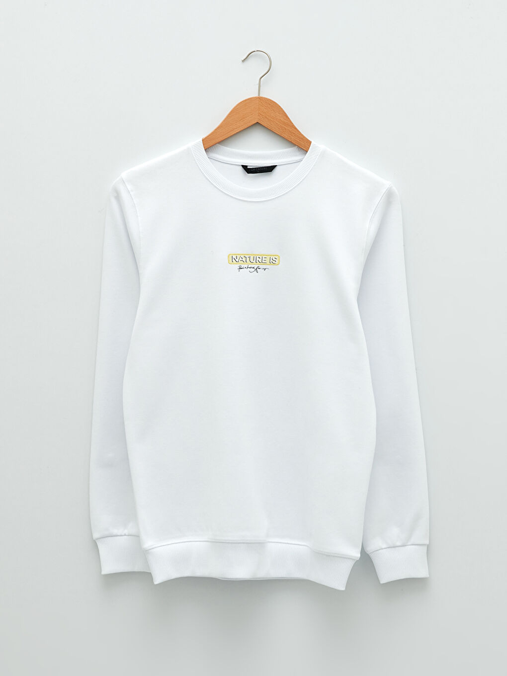 Beyaz Bisiklet Yaka Uzun Kollu Baskılı Erkek Sweatshirt-5