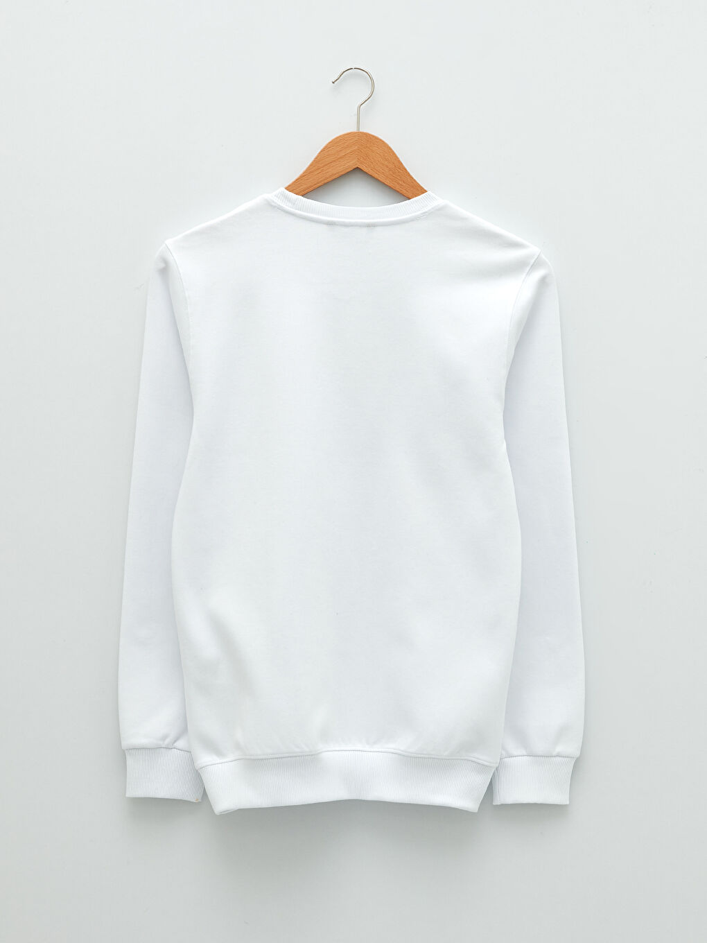 Beyaz Bisiklet Yaka Uzun Kollu Baskılı Erkek Sweatshirt-6