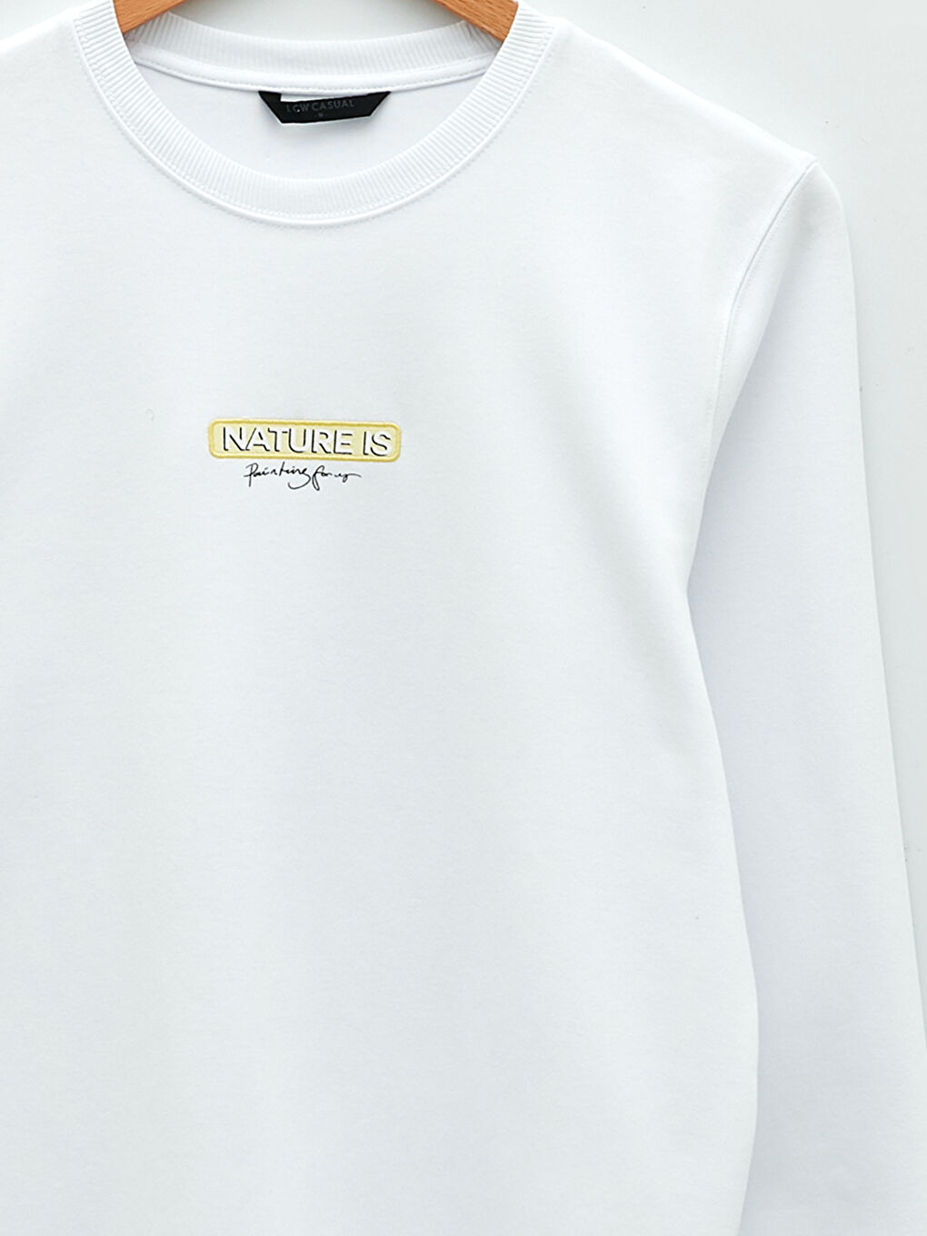 Beyaz Bisiklet Yaka Uzun Kollu Baskılı Erkek Sweatshirt-7