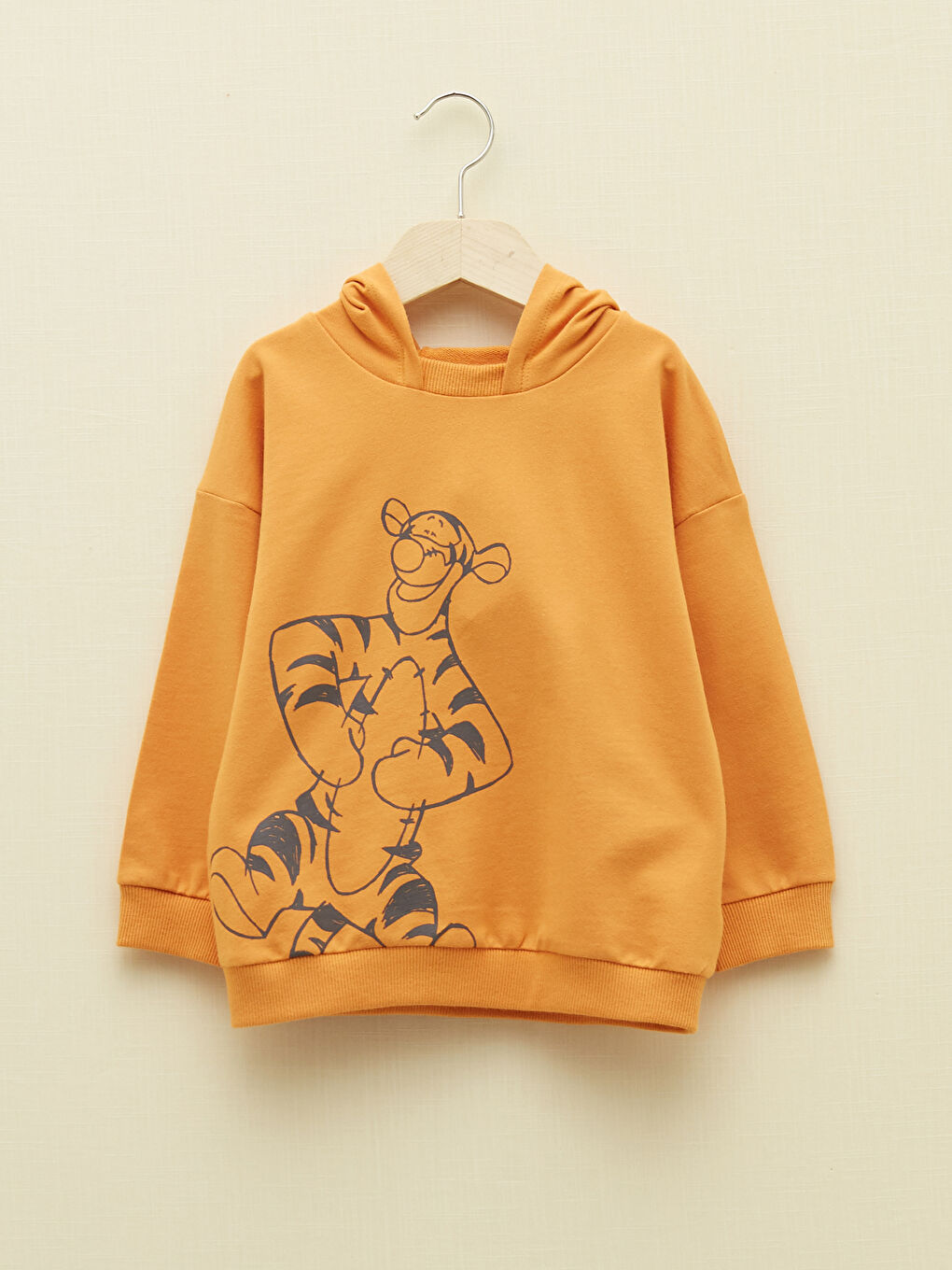 Turuncu Kapüşonlu Uzun Kollu Winnie the Pooh Baskılı Erkek Bebek Sweatshirt