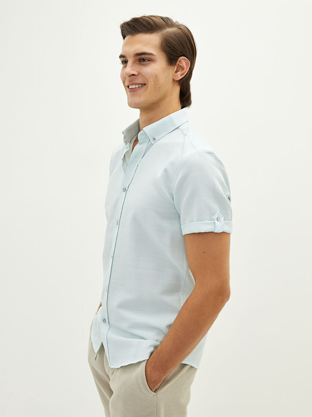 Ерлерге арналған тар пішім қысқа жең жейде-2