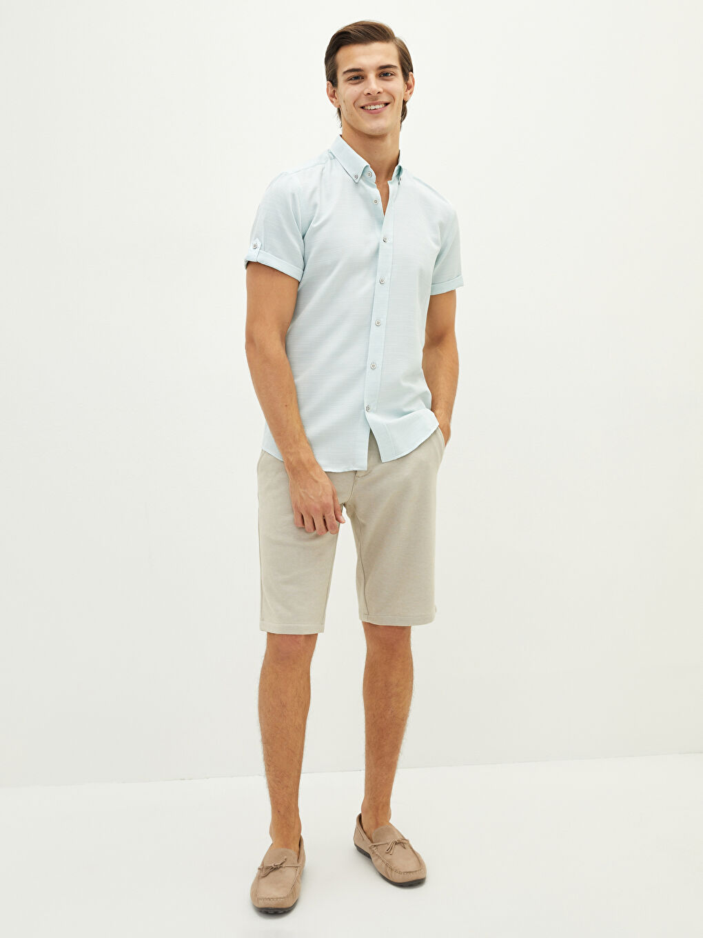 Ерлерге арналған тар пішім қысқа жең жейде-3