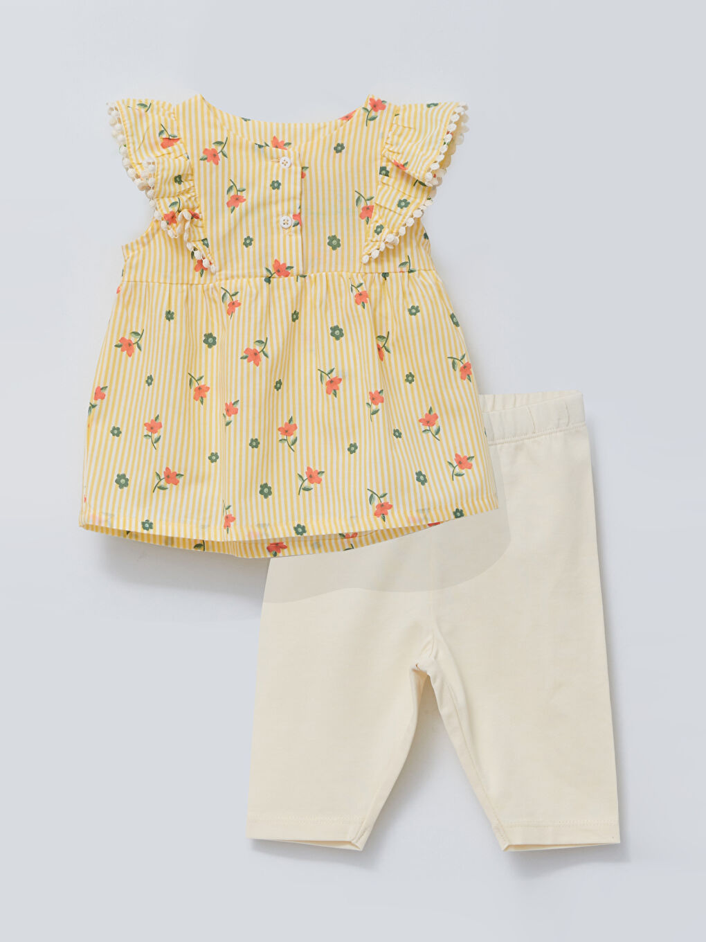 Crew Neck Short Sleeve Printed Baby Girl Blouse and Leggings 2-Pack Set