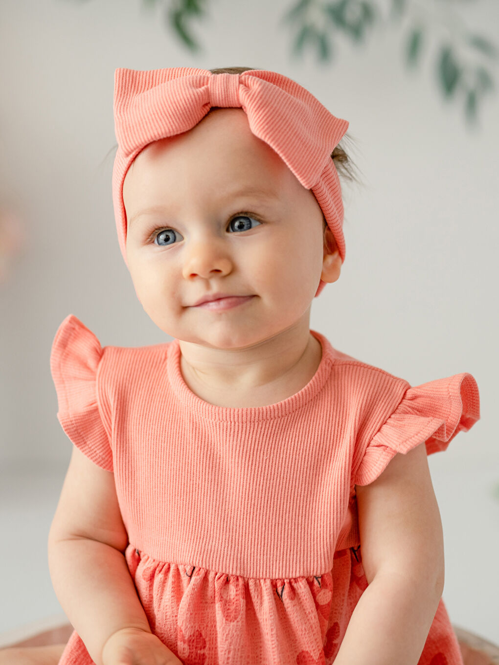 Crew Neck Printed Baby Girl Dress and Headband 2-Pack Set-1