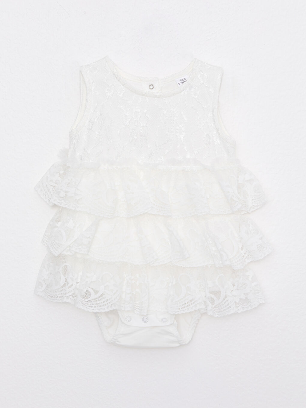 Ekru Bisiklet Yaka Kendinden Desenli Kız Bebek Çıtçıtlı Body 2'li