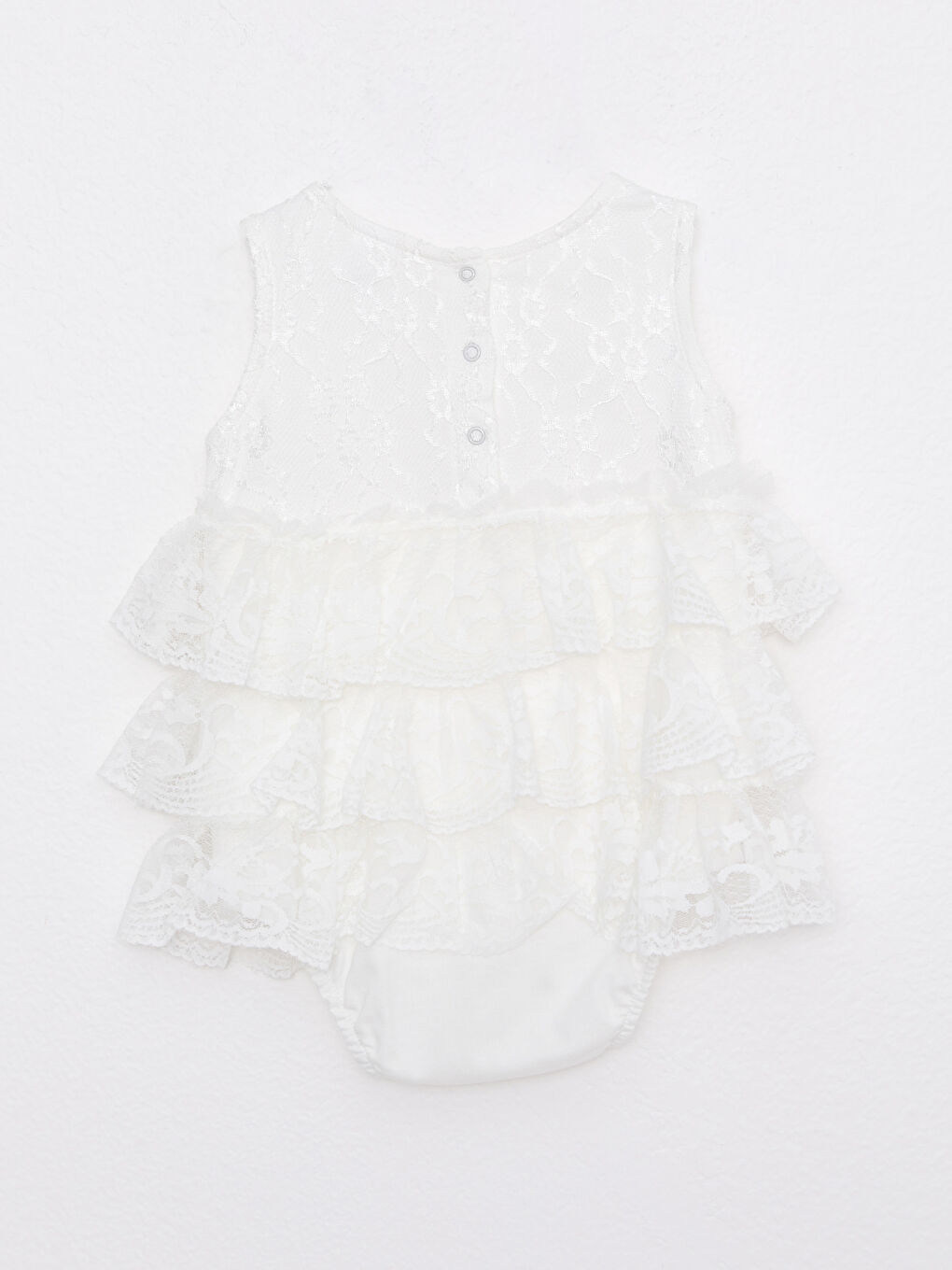 Ekru Bisiklet Yaka Kendinden Desenli Kız Bebek Çıtçıtlı Body 2'li-1