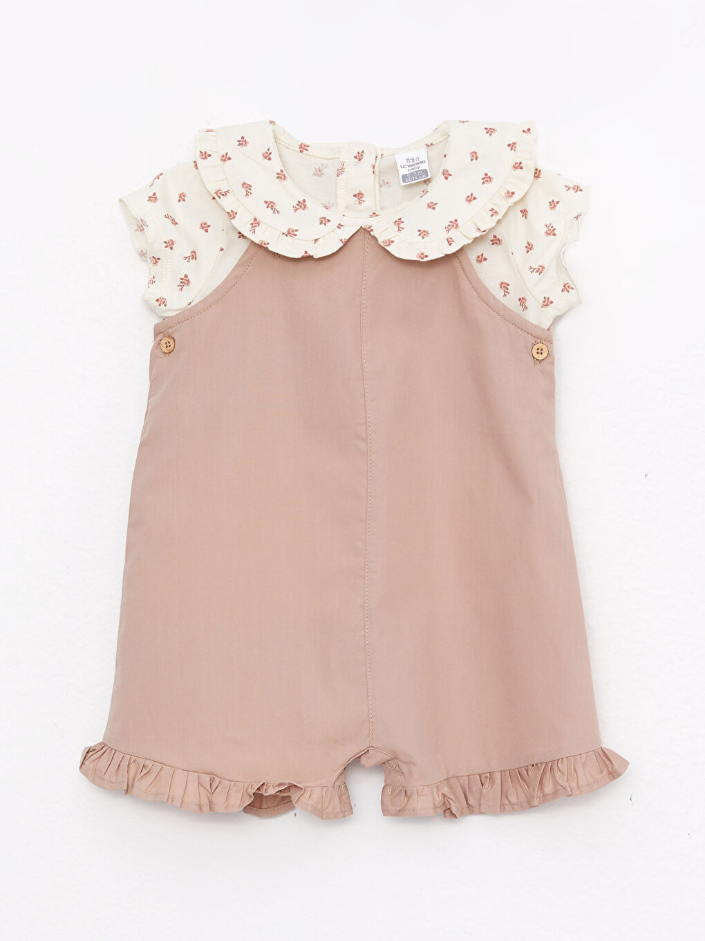 Bebe Collar Short Sleeve Cotton Baby Girl Blouse and Salopet 2-Pack Set