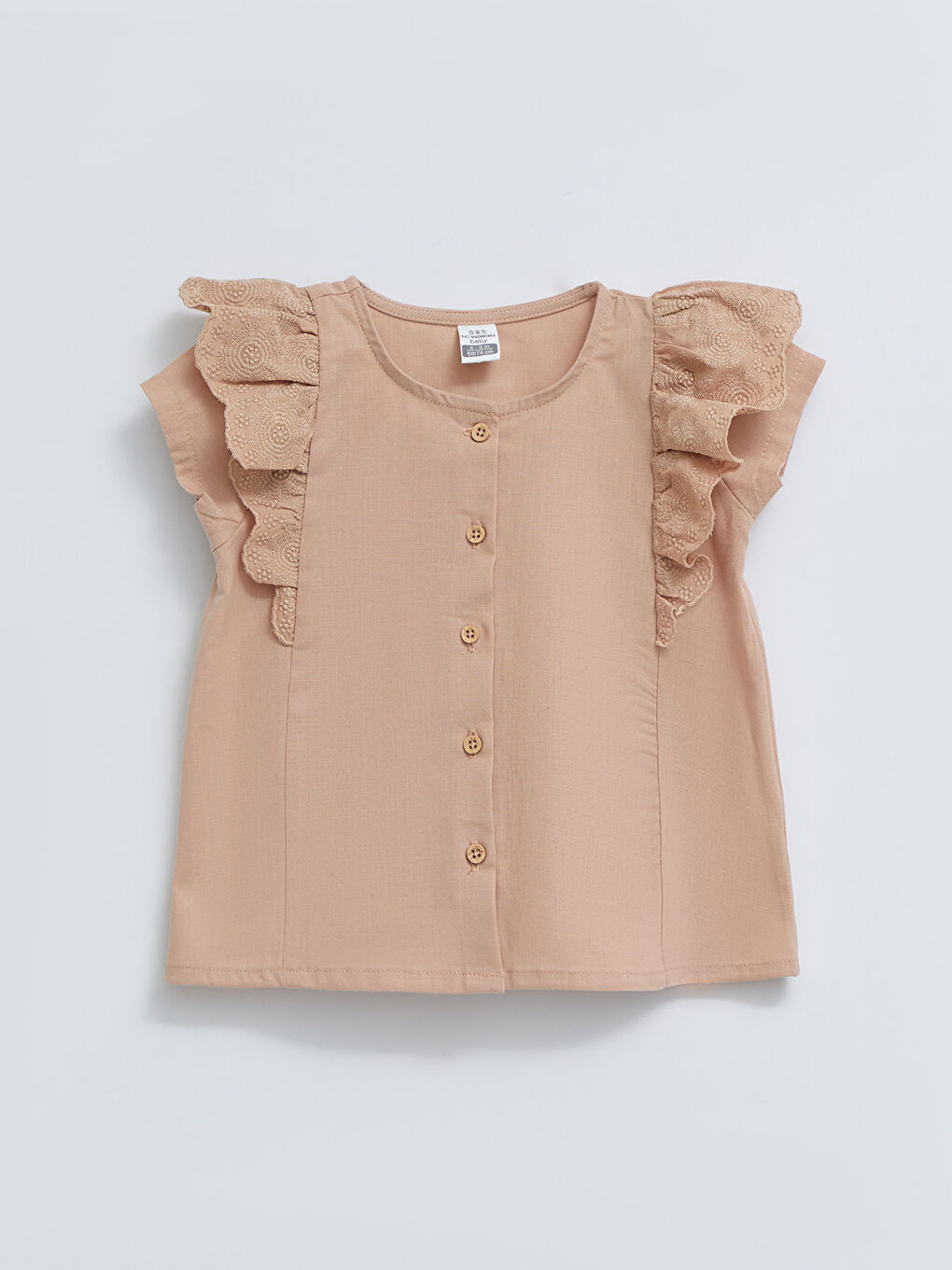 بلوزة وشورت قطن أساسي بياقة دائرية وكم قصير لبنات رضع - طقم من قطعتين-1