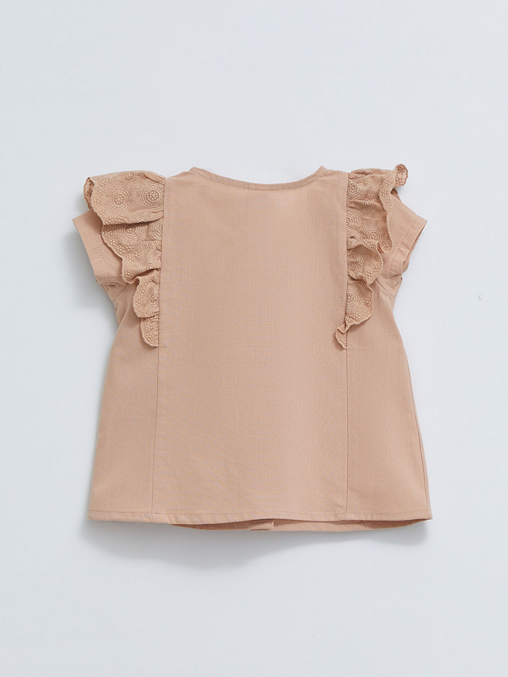 بلوزة وشورت قطن أساسي بياقة دائرية وكم قصير لبنات رضع - طقم من قطعتين-2