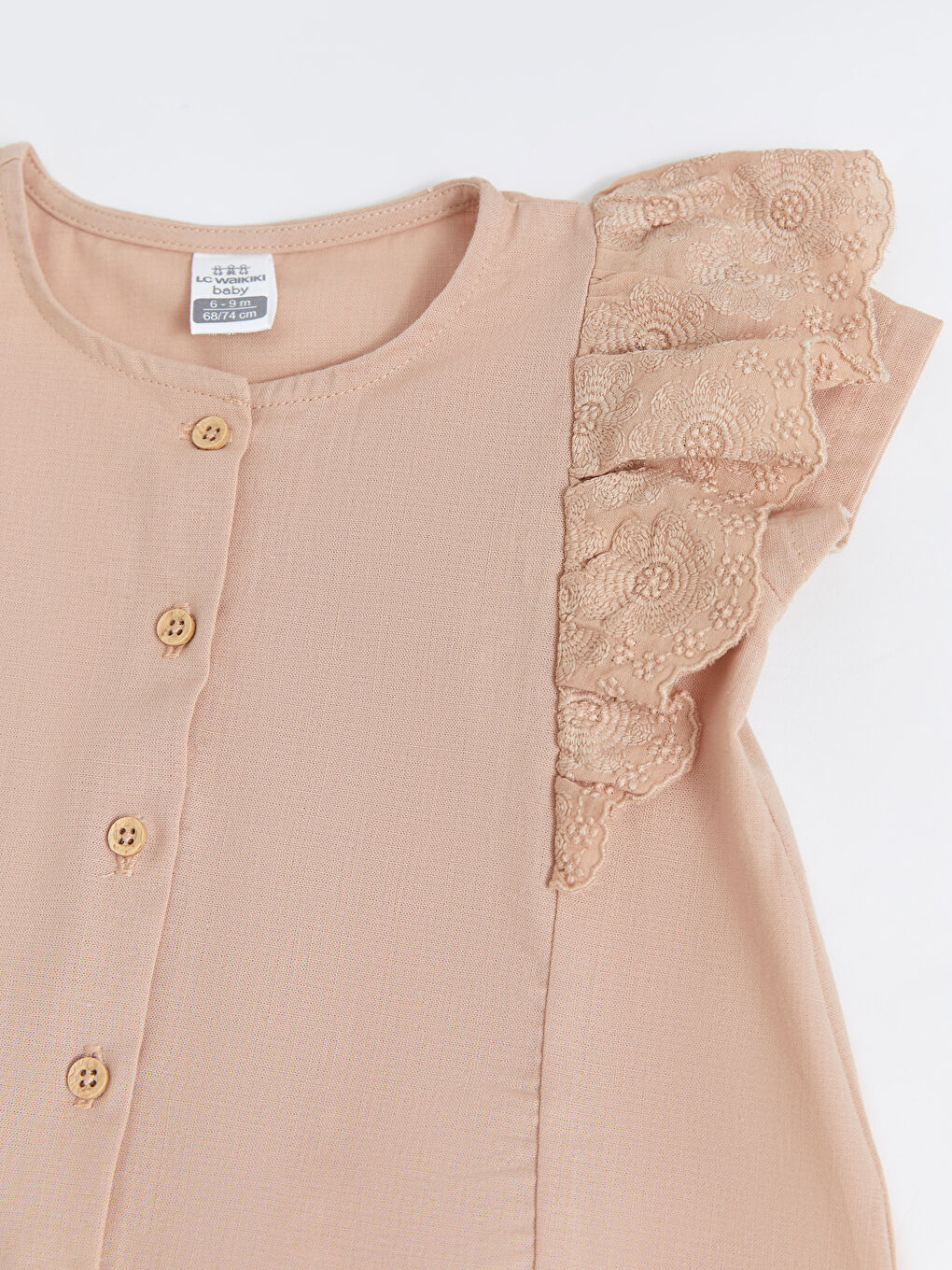 بلوزة وشورت قطن أساسي بياقة دائرية وكم قصير لبنات رضع - طقم من قطعتين-5