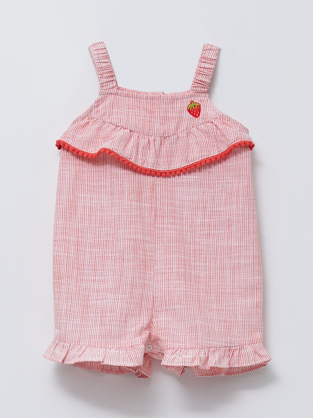 Square Neck Strap Striped Cotton Baby Girl Jumpsuit