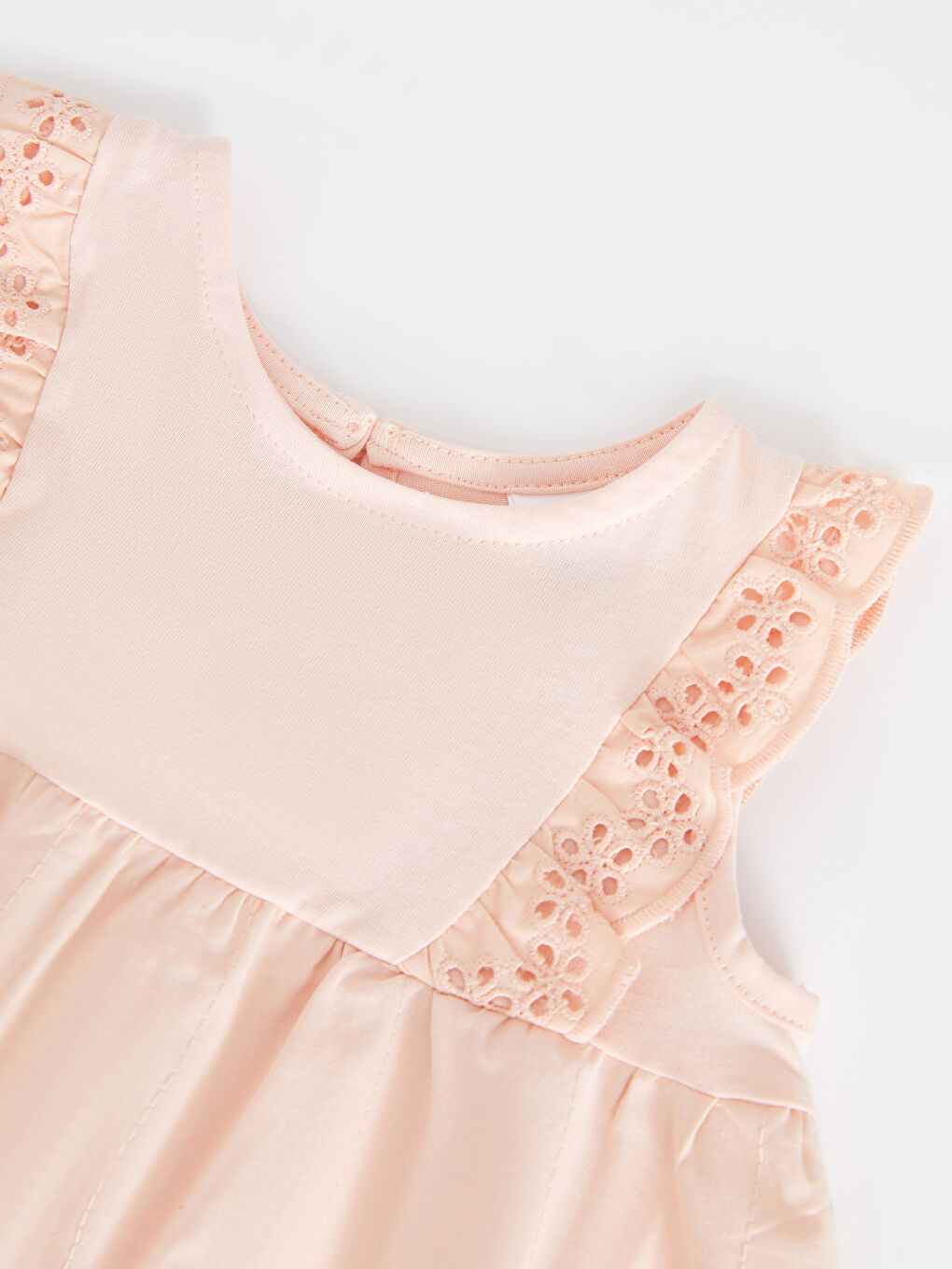 Pembe Bisiklet Yaka Kendinden Desenli Kız Bebek Elbise-2