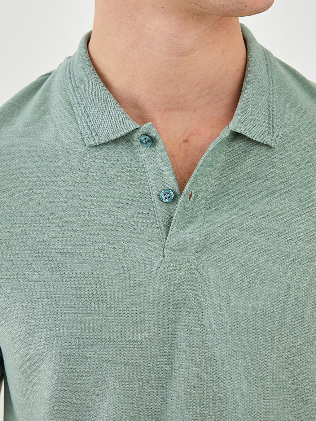 Yeşil Polo Yaka Kısa Kollu Penye Erkek Tişört-3